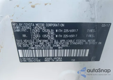 2017 Toyota Rav4 Xle из США, поврежденный, VIN JTMWFREV1HD103188